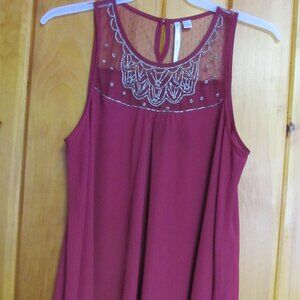 Lauren Conrad Beaded Top sz L Burgandy Blouses sz Large Tank Top Blouse LC Tunic